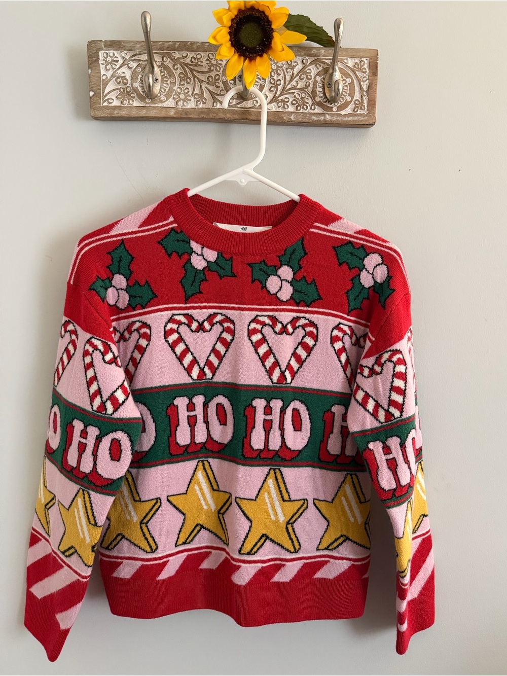 H&M Christmas Holiday Sweater Candy Cane Mistletoe Knit - Size Kids 12-14